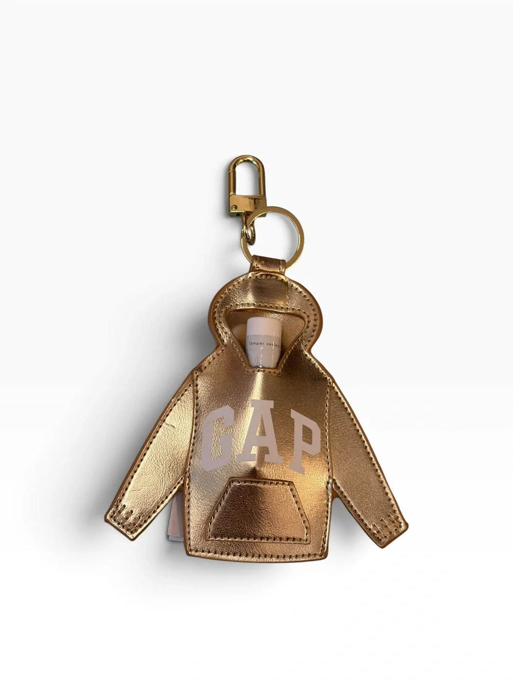 GAP Metallic Gold Hoodie Keychain Bag Charm Lip Balm Pouch Faux Leather